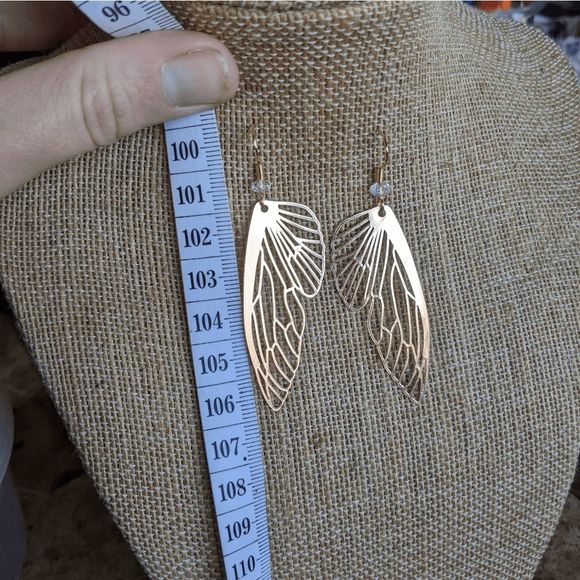 Gold Butterfly Wing Earrings; Cicada Wing Charms; Gold Plated; Laser Cut; Handma - Picture 6 of 10